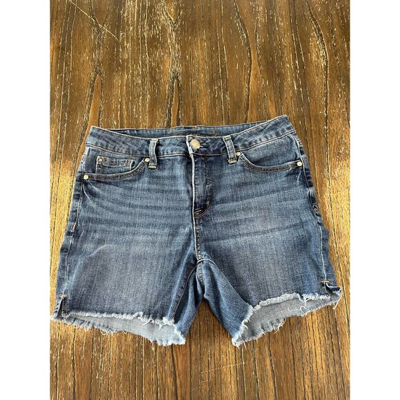 Seven7 Denim Shorts Size 8 Medium Wash Cutoff Raw Hem Stretch Jean Shorts - Picture 3 of 7